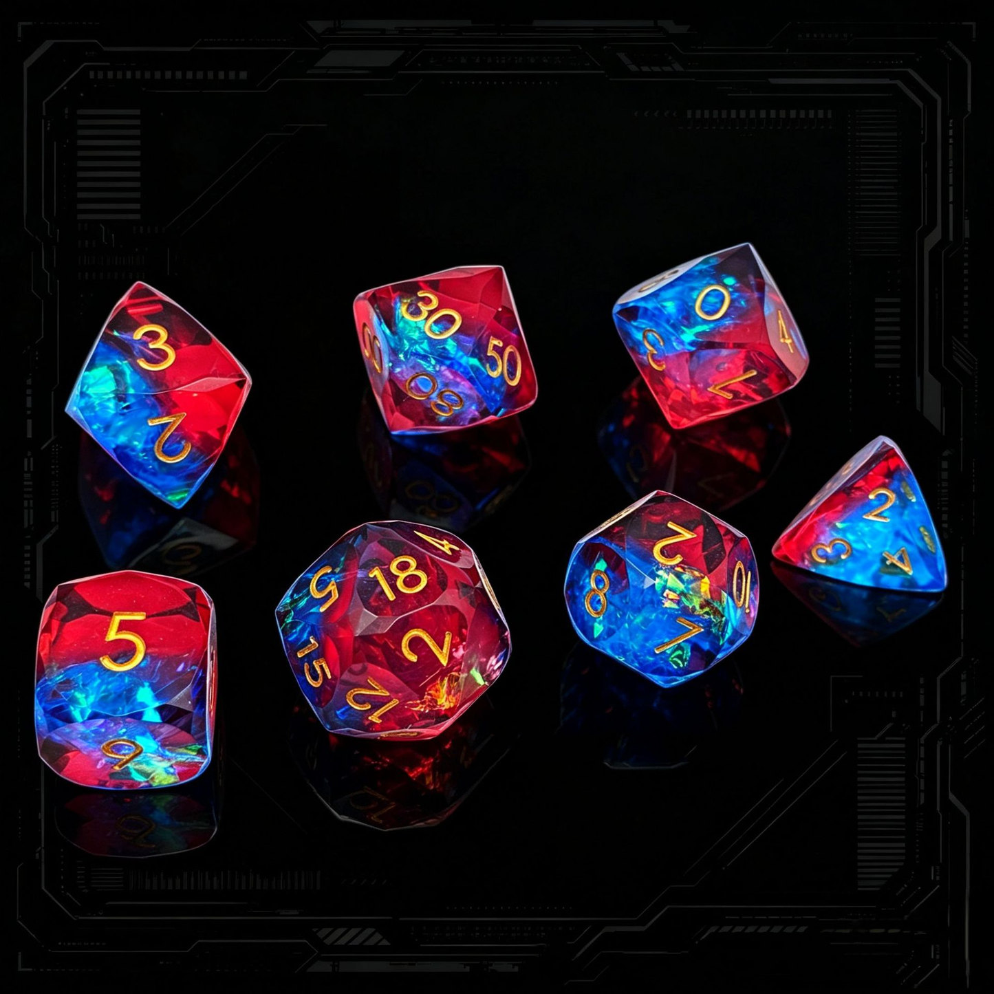 Polygon Dice Set Gemstone Appearance Liquid Resin DND Dungeons &amp; Dragons COC TTRPG D6