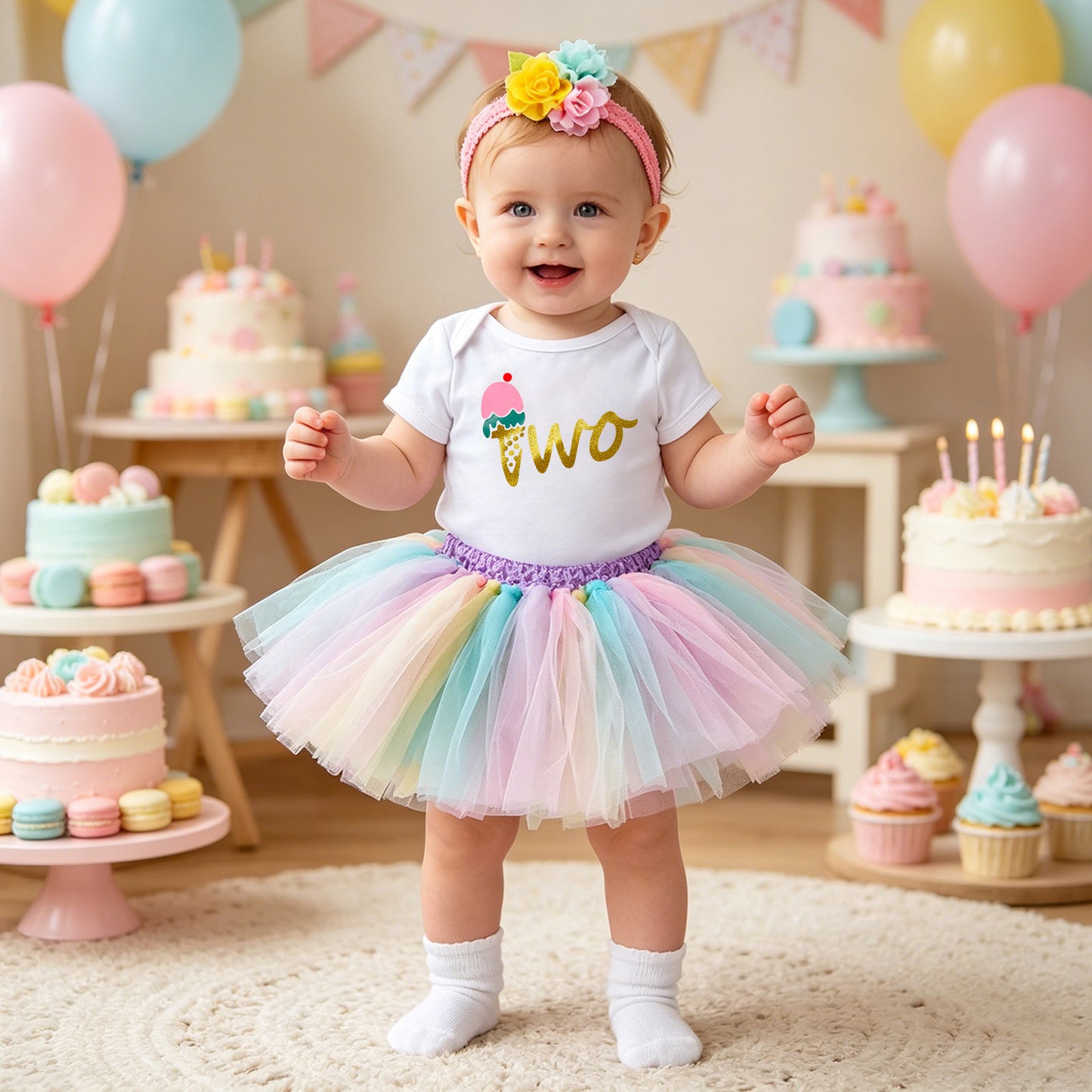 Baby Summer Outfit Set Short Sleeve Romper Handmade Skirt Hair Accessories 3-Piece Birthday Dress Summer