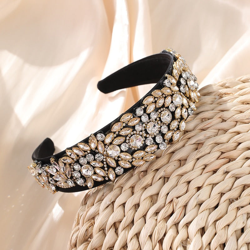 Fashion Baroque Full Diamond Geometry Water Diamond Wide Edge Thick Sponge Hair Accessories