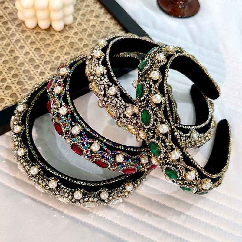 Fashion Women's Super Flash Baroque Glass Pearl Drill Bit Hoop