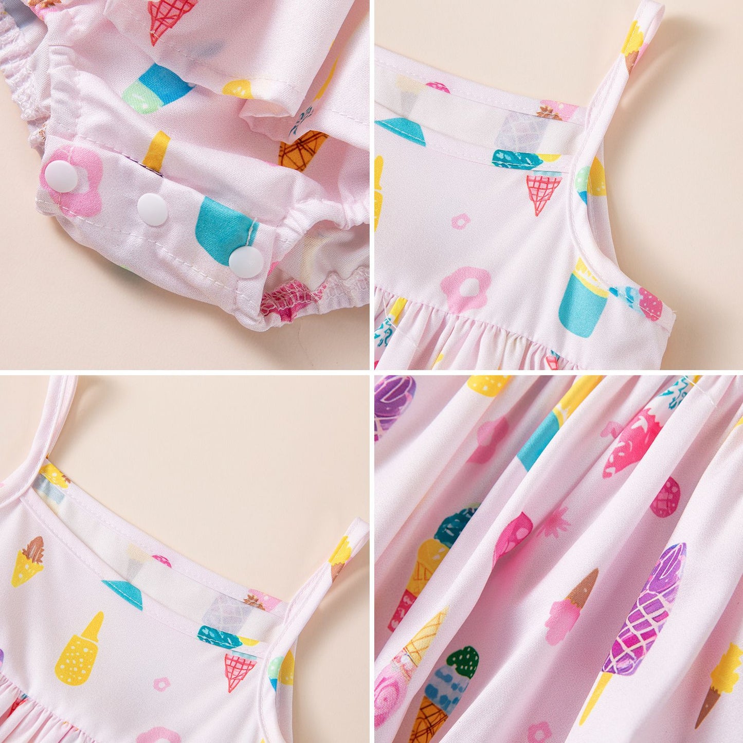 Baby Clothes Summer Lightweight Ice Cream Romper Dress for Girls, Baby Summer Outfit Set, Newborn Outerwear