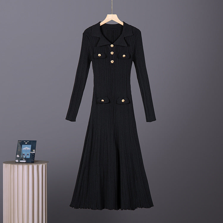 Knit Polo Neck Flared Midi Dress for Women