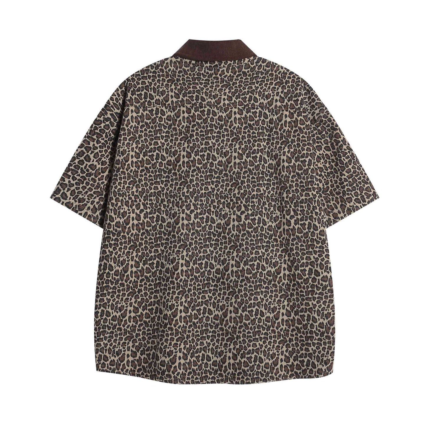Leopard print collar short sleeved shirt