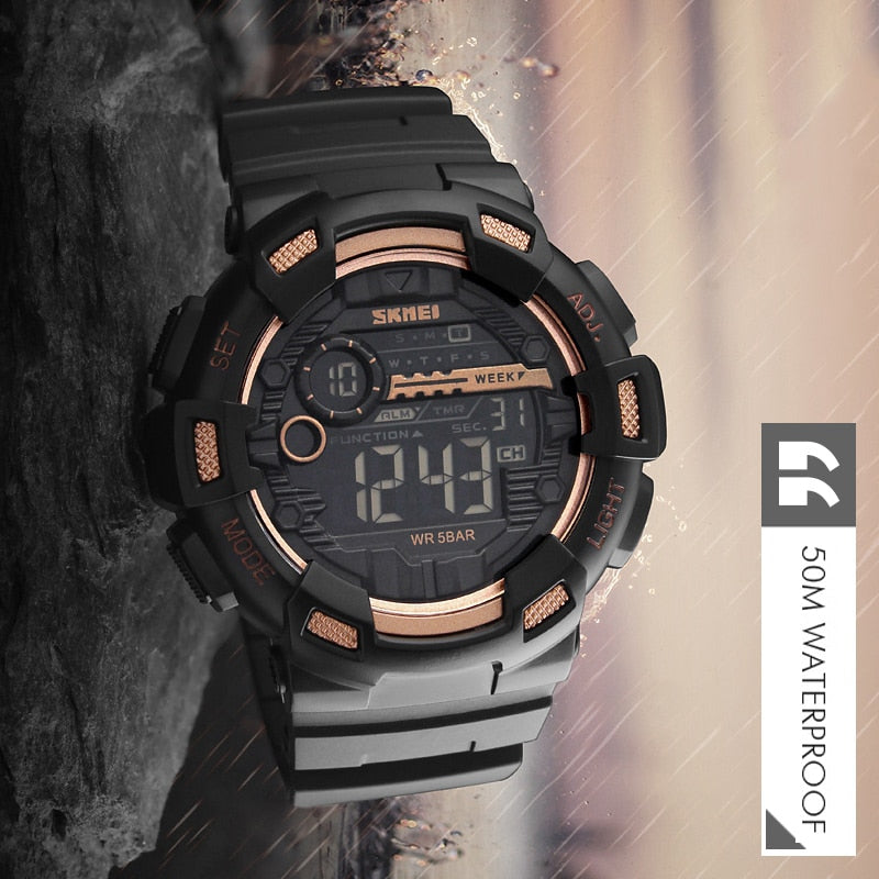 SKMEI  1243 Outdoor Sport Watch Men Multifunction 5Bar Waterproof PU Strap LED Display Watches Chrono Digital Watch reloj hombre