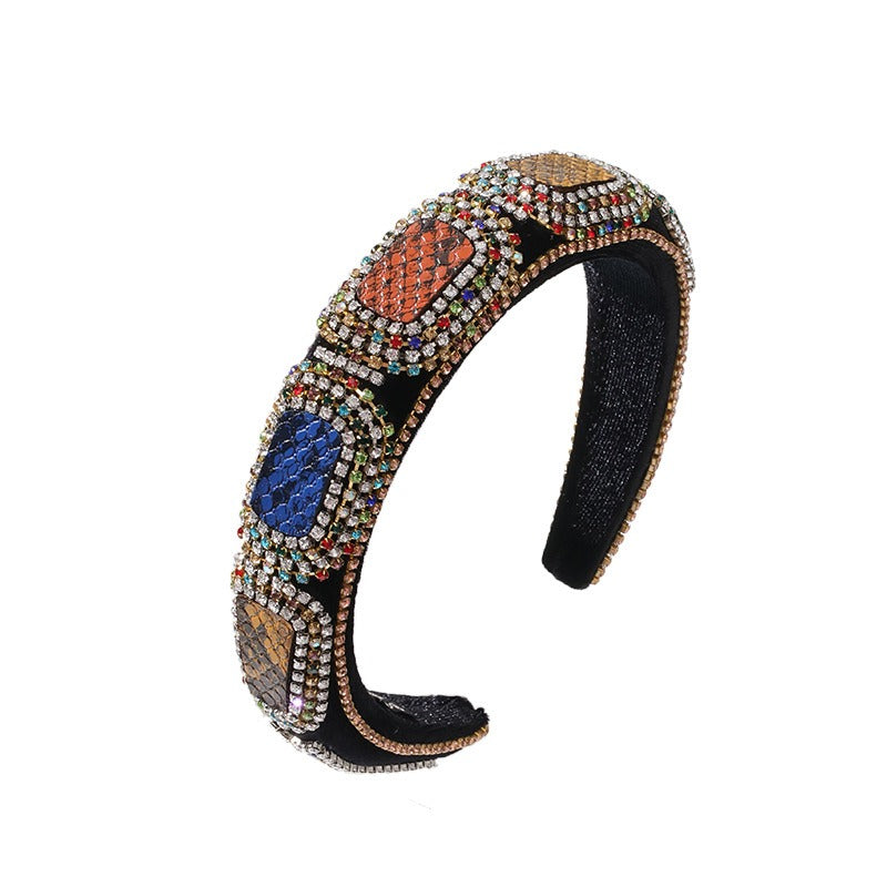 Colored Diamond Sponge Hair Hoop Women's Wide Edge Baroque