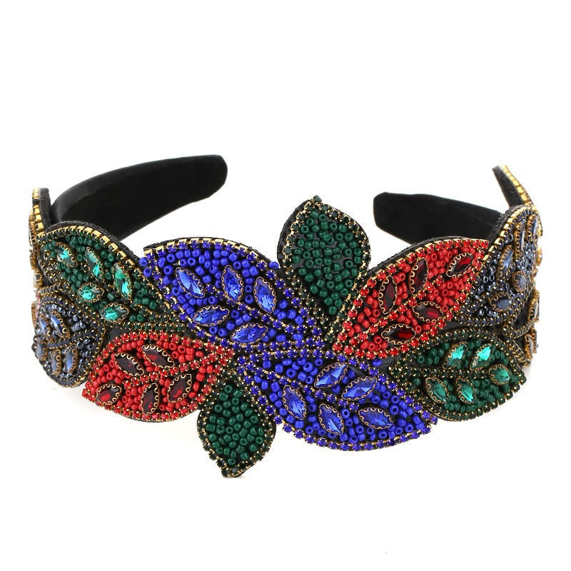 Handmade Heavy Craft Inlaid Water Diamond Leaf Head Hoop