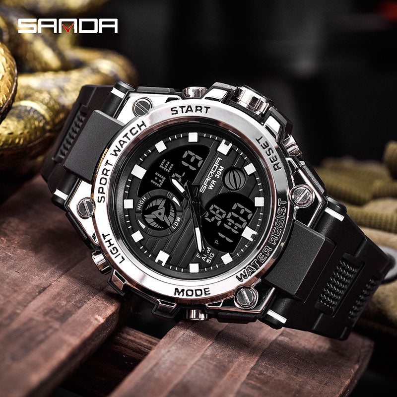SANDA 739 Brand Wrist Watch Men Watches Military Army Sport Style Wristwatch Dual Display Male Watch For Men Clock Waterproof Hours