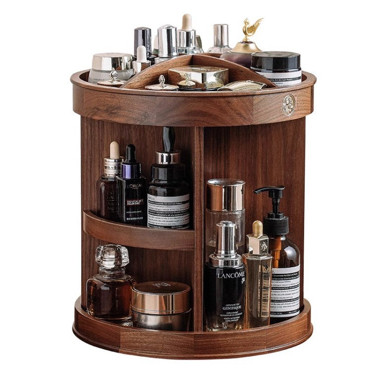 Rotating Makeup Box Desktop Wooden Storage Box