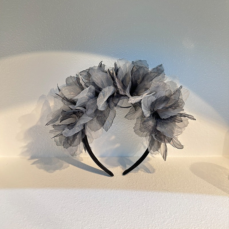 Handmade fabric oversized flower headband for women's snow gauze headband
