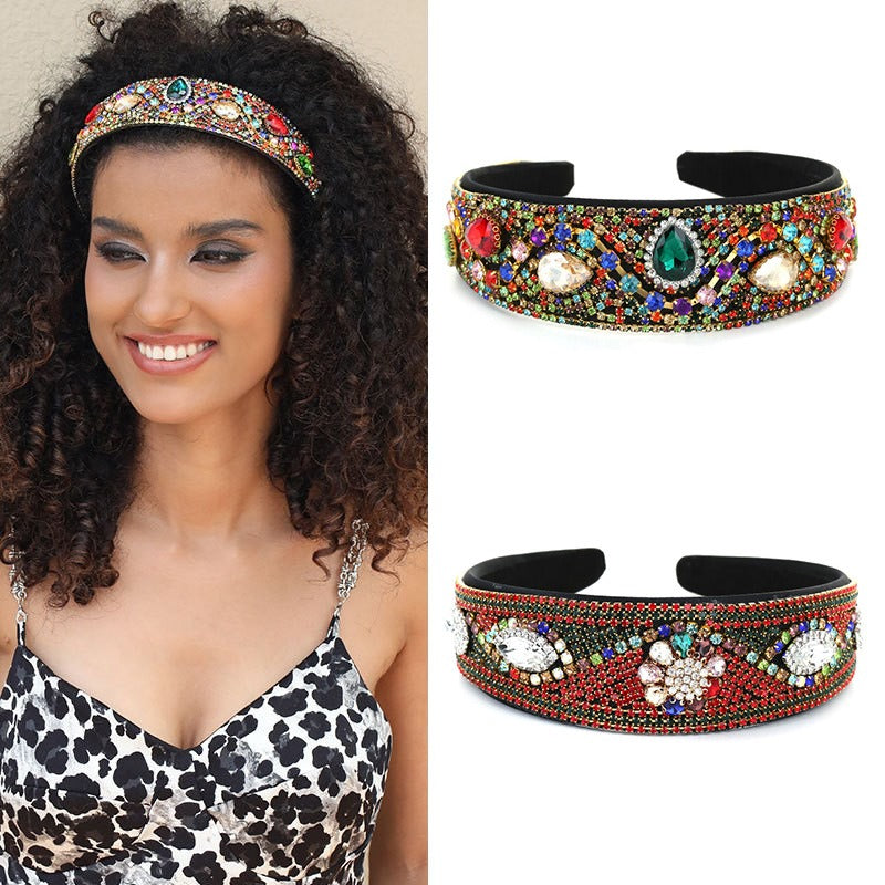 Colored rhinestone heavy industry sponge wide edge Baroque hair accessories