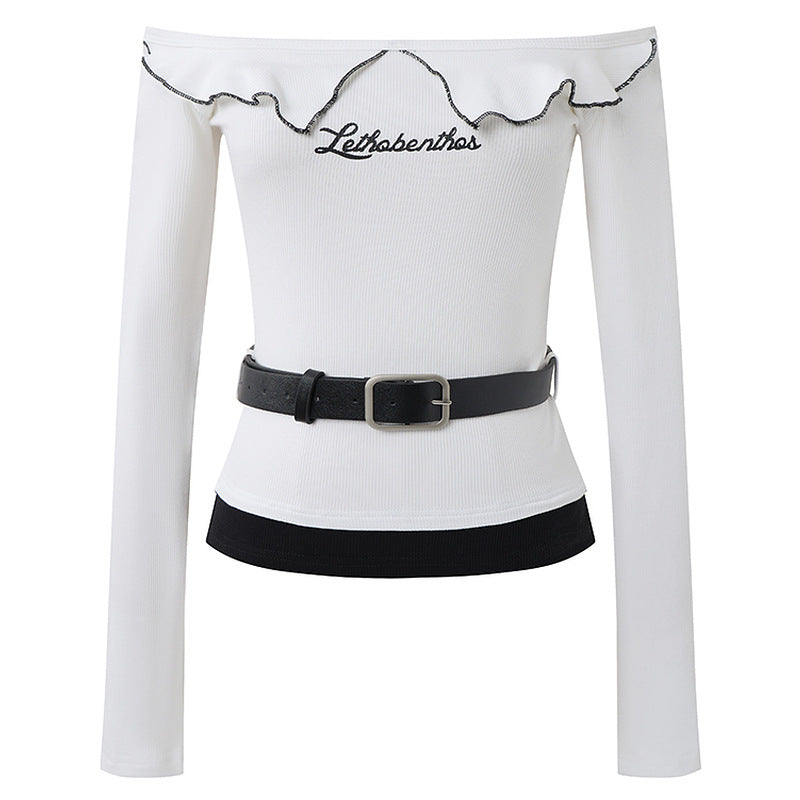 White one shoulder long sleeved top for women