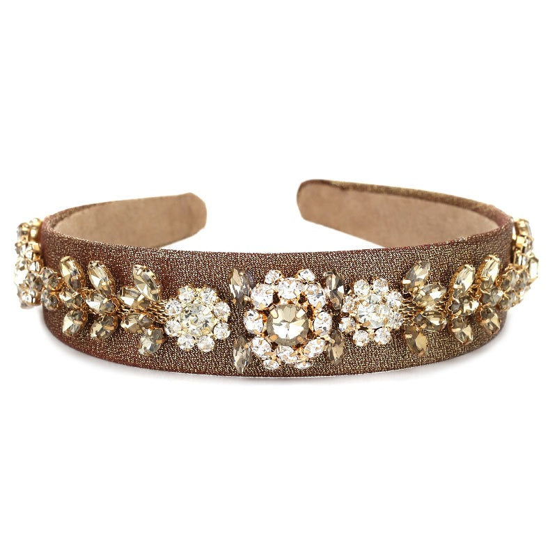 Super Sparkling Baroque Crystal Flower Headband Gold Velvet Retro Headband