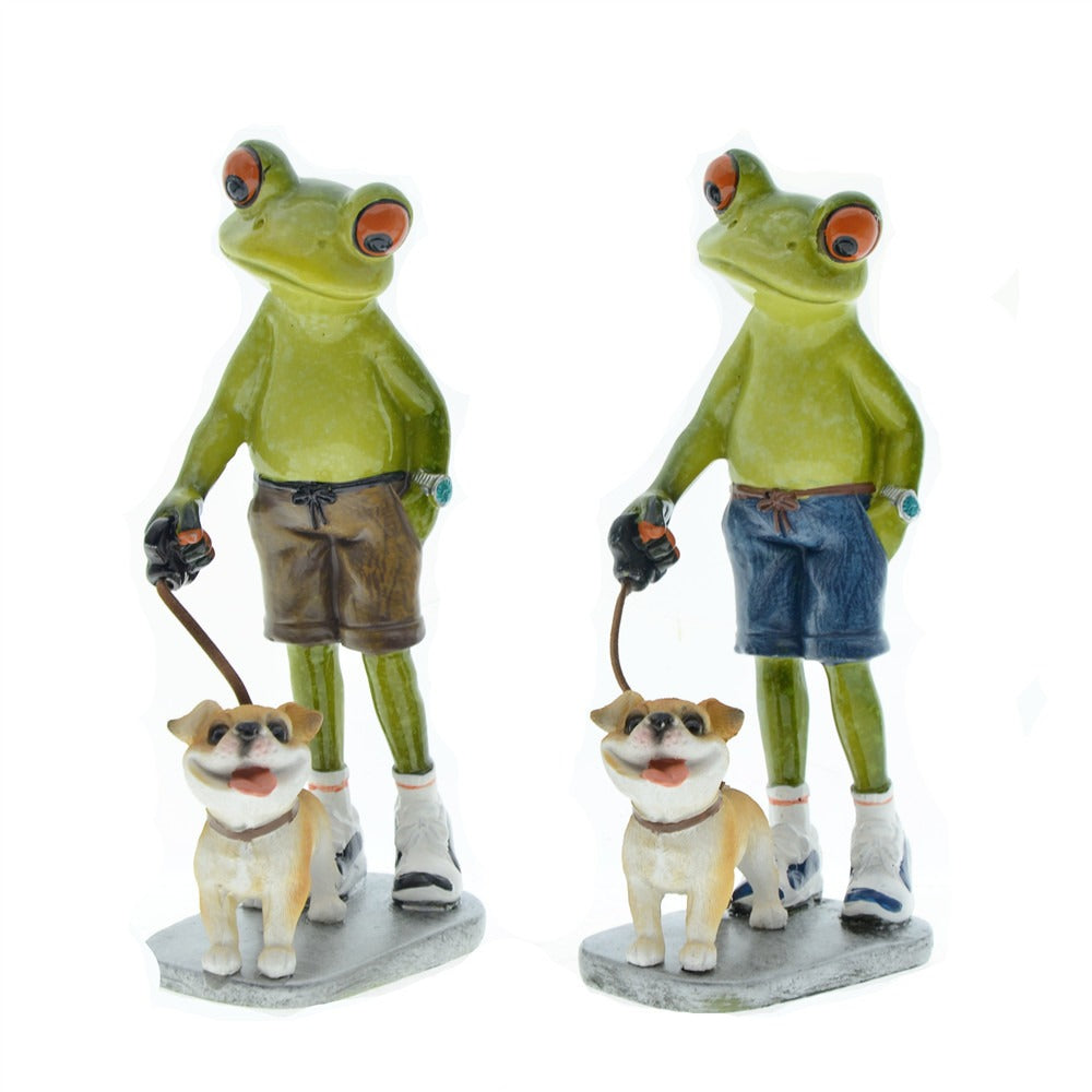 Home Furnishing Brothers Walk Dogs Together Frog Resin