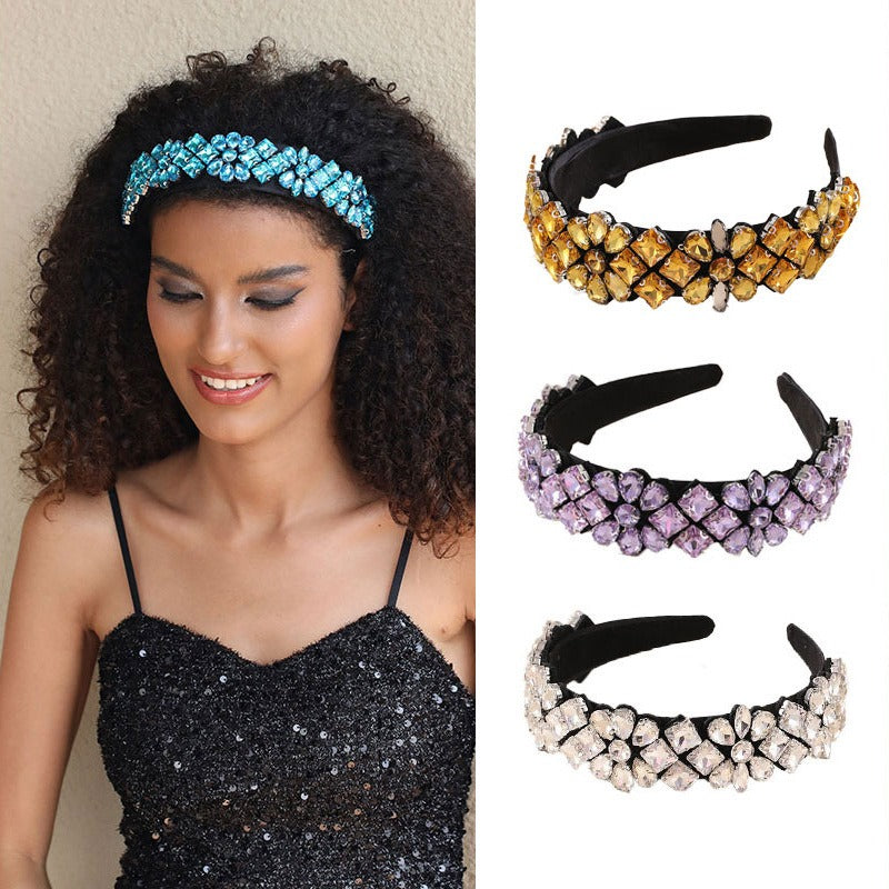Baroque colored rhinestone headband with fashionable temperament and full diamond headwear