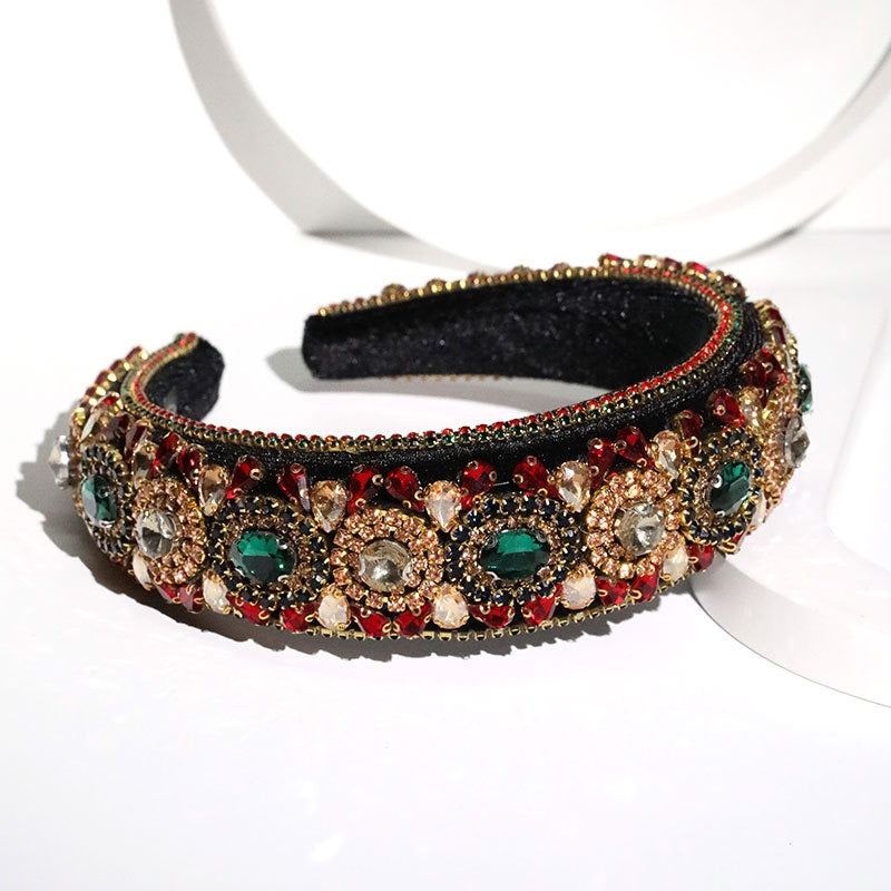 Baroque inlaid colored rhinestone heavy-duty sponge head hoop