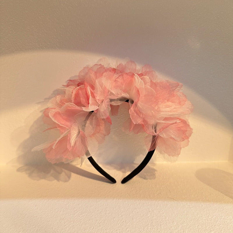 Handmade fabric oversized flower headband for women's snow gauze headband