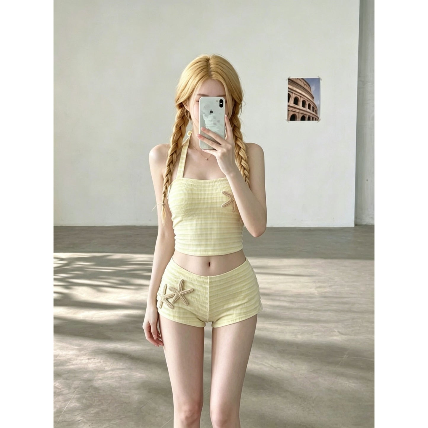 Sweet and Spicy Halter Neck Dopamine Yellow Stripe Bikini Top