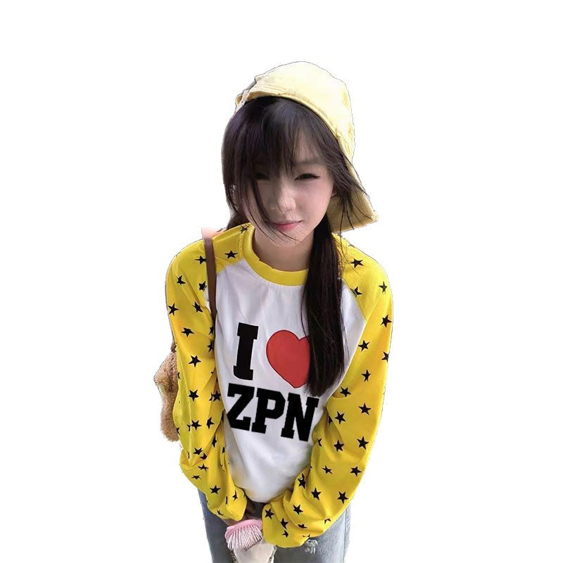 Letters Print Color Block Raglan Long Sleeve Unisex T-Shirt