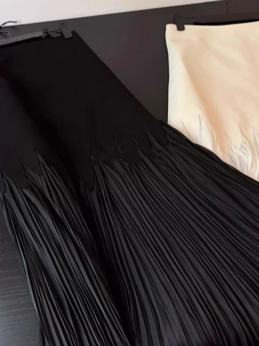 Petal pleated high waisted midi skirt with lace heavy pleats hanging down long skirt for women