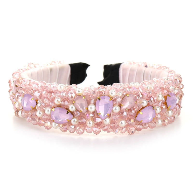 Fashionable Super Sparkling Crystal Pearl Hair Hoop Handsewn Simple Face Wash Headband