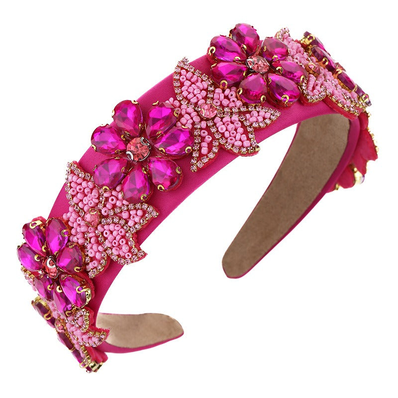 Crystal Rice Pearl Flower Heavy Industry Sponge Pressing Hair Headband Headband