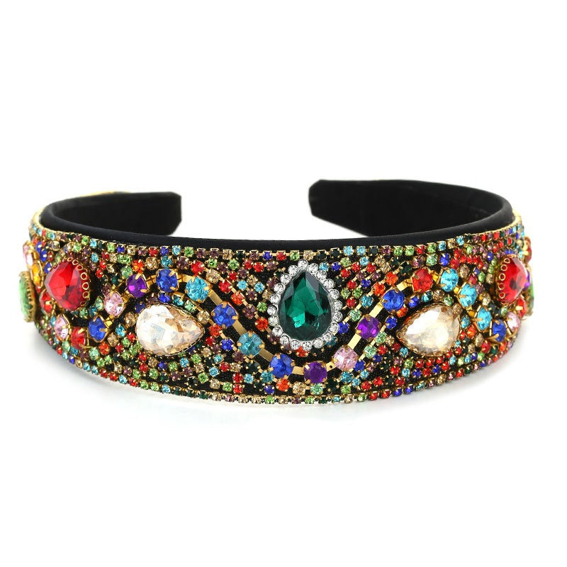 Colored rhinestone heavy industry sponge wide edge Baroque hair accessories