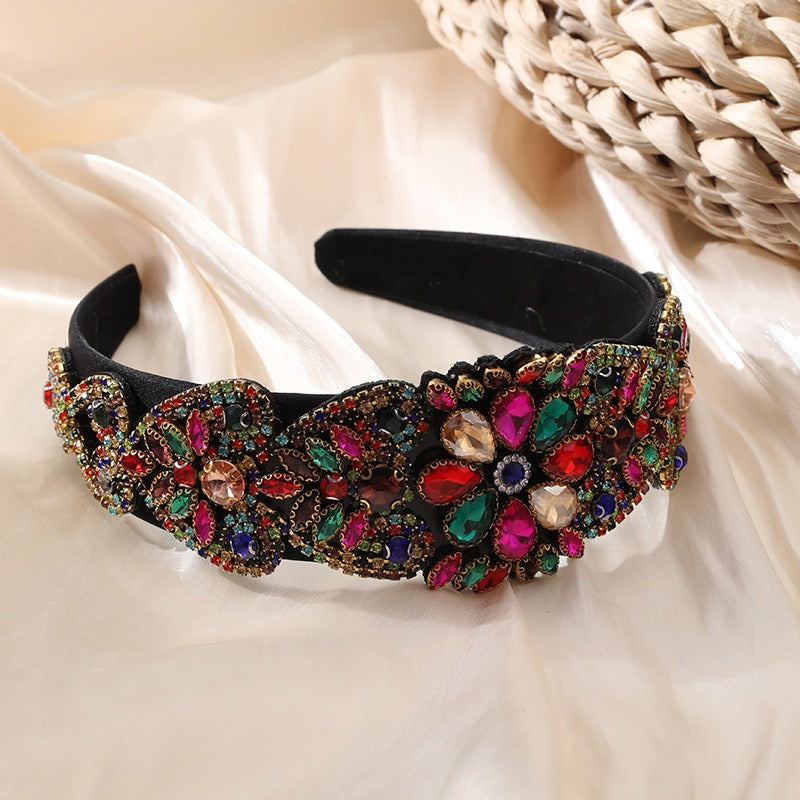 Fashionable Baroque inlaid color diamond water diamond three-dimensional hair hoop