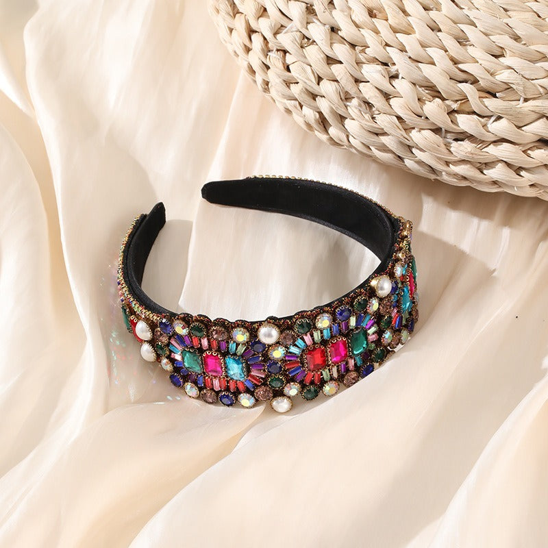 Heavy Industry Full Diamond Pearl Head Hoop Women's Thickened Sponge Embroidery Ball Hair Accessories