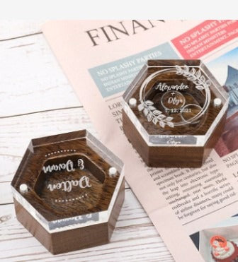 Customized Creative Couple Gift Box Wedding Ring Box Pairing Solid Wood Acrylic Jewelry Box Storage Box