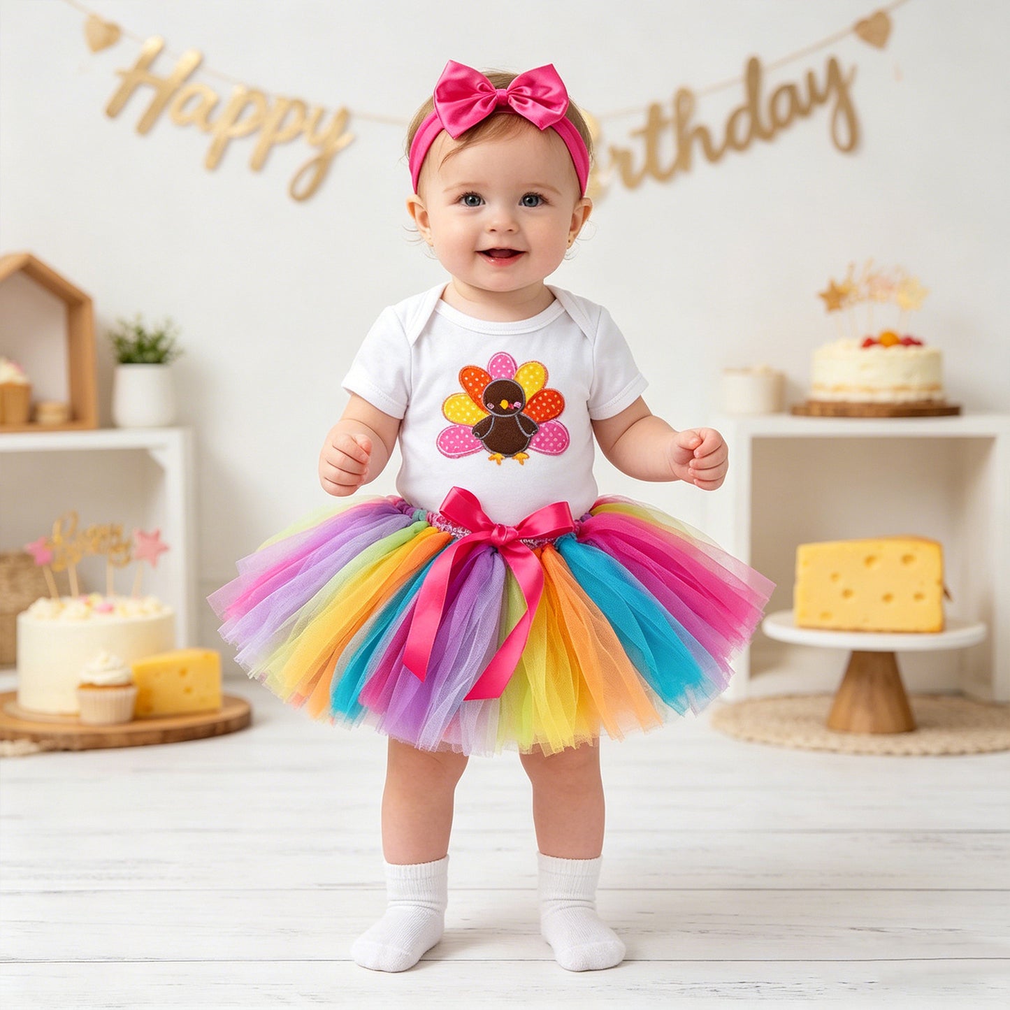 Baby Summer Outfit Set Short Sleeve Romper Handmade Skirt Hair Accessories 3-Piece Birthday Dress Summer