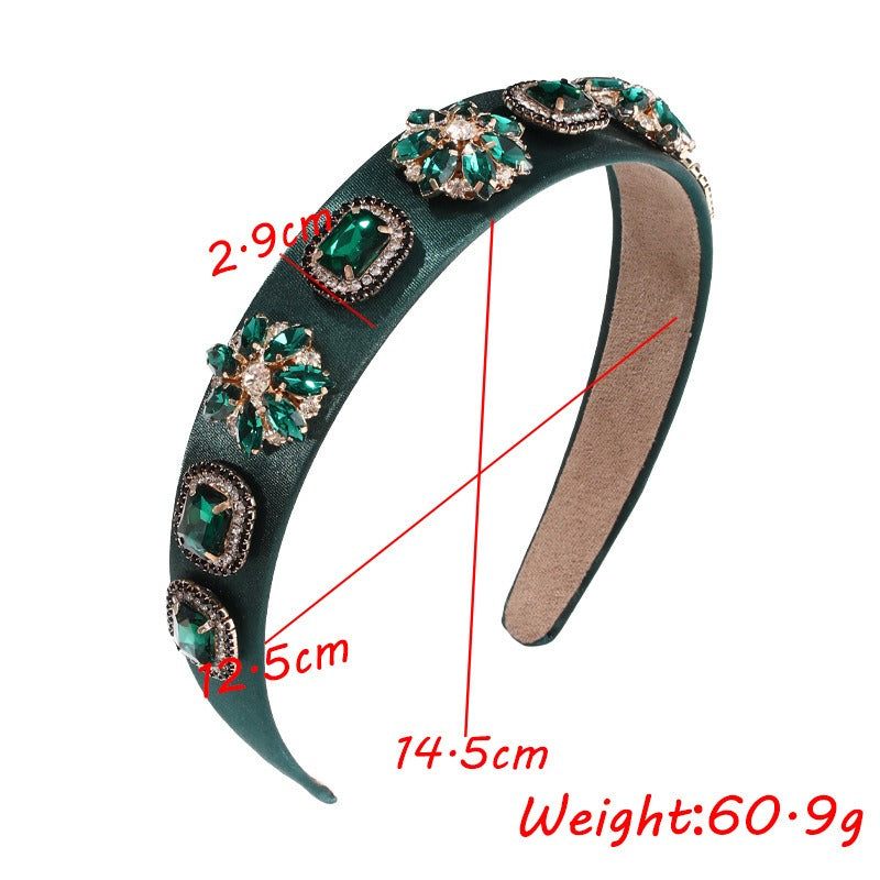Fashion Peacock Green Headband Women's Face Wash Baroque Water Diamond Pearl Headband