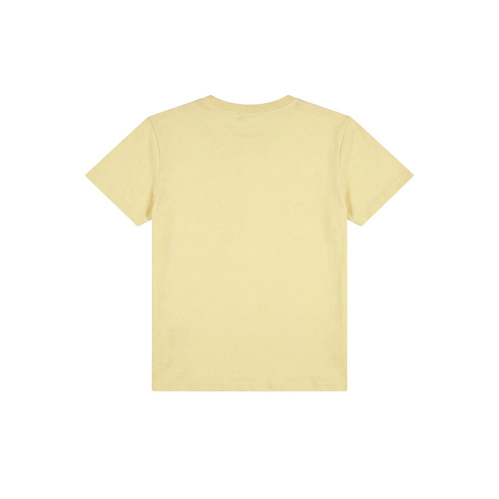 Pure Cotton Short Sleeve T-Shirt Round Neck Printed Casual Versatile Regular Shoulder Top