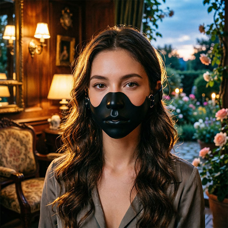 Black Resin Half Mask | Realistic Face Design with Adjustable Straps | Halloween Costume Party Cosplay Decor