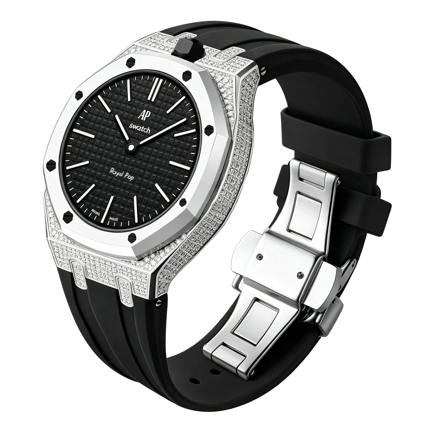 AP Collaboration Swatch Diamond-Encrusted Stainless Steel Royal Oak Royal Pop Modified Case Set