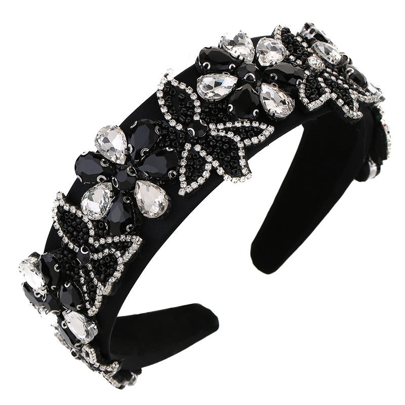 Crystal Rice Pearl Flower Heavy Industry Sponge Pressing Hair Headband Headband