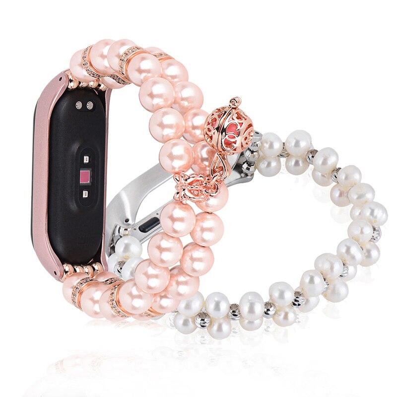 Pearl Wristband Chain Mi Band Strap For Xiaomi 3 4 Bead String Wrist Strap Wrist Miband Replacement Part for Millet 3 4 Bracelet
