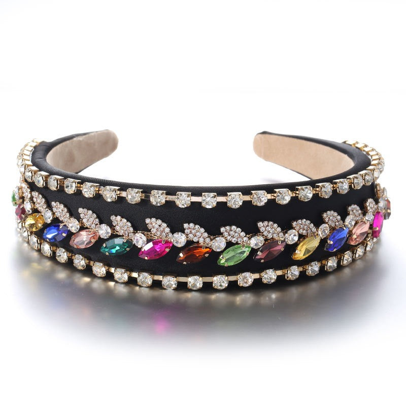 Wide edged colored glass diamond hairband