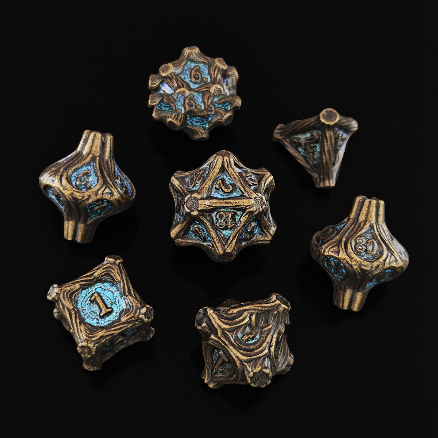 Geometric Mechanical Metal Solid Dice 7-Piece Set DND Dungeons &amp; Dragons Polyhedral Dice TRPG Board Game Accessories