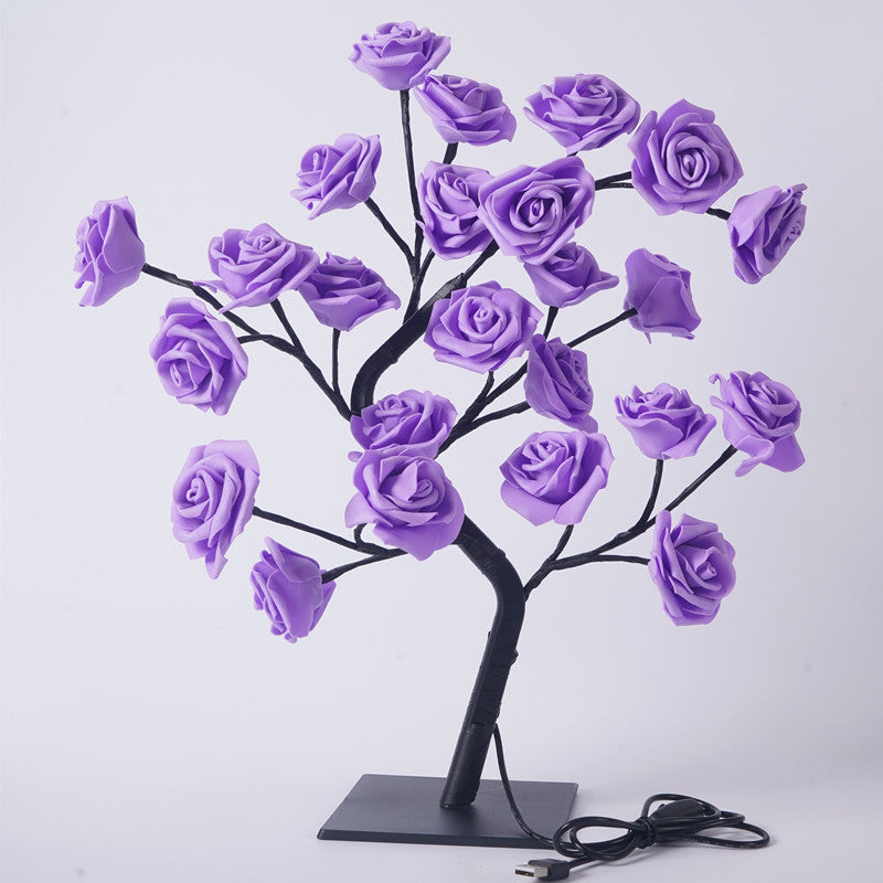 EVA Artificial Valentine's Day Rose Tree Lamp for Bedroom and Living Room, Qixi Wedding Decoration with USB Switch, Warm White Light