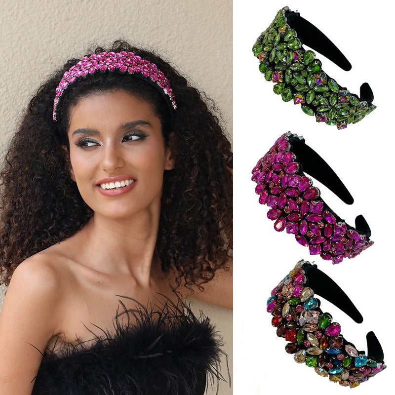 Baroque wide edge full set with colored glass diamond flower headband for fashion