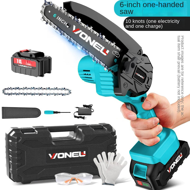 Powerful Cordless 6-Inch Mini Electric Saw for Home Wood Cutting, Rechargeable High-Power Outdoor Chainsaw