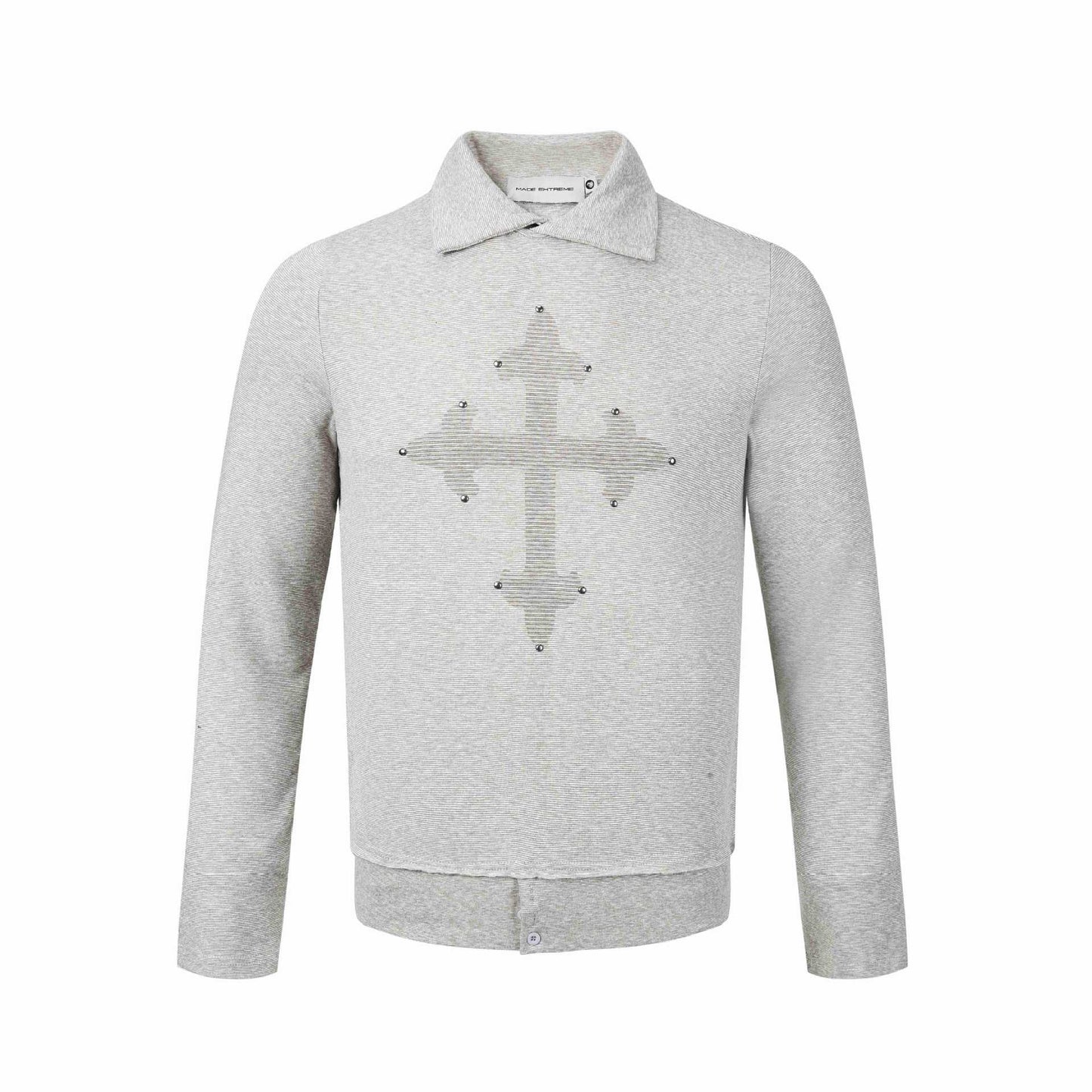 Casual Vintage Streetwear Dark Print Long Sleeve Turn-down Collar Rhinestone T-Shirt