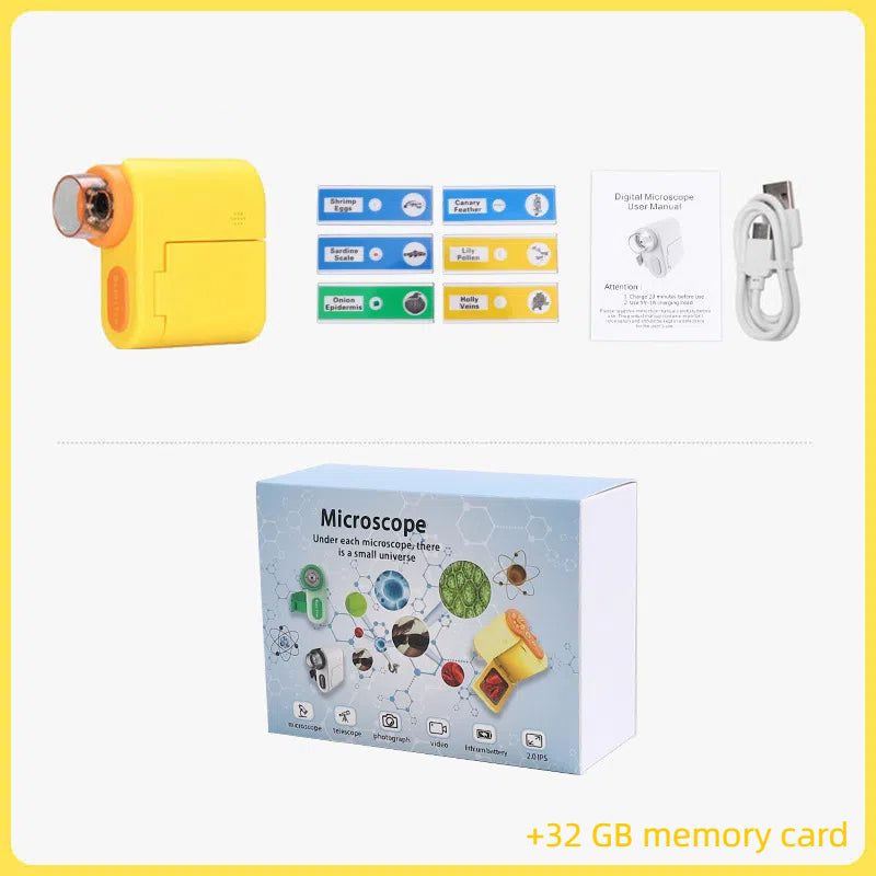 Handheld portable screen with camera microscope for children's science, high school students' toys can see bacteria 1000 times