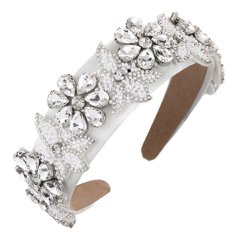 Crystal Rice Pearl Flower Heavy Industry Sponge Pressing Hair Headband Headband