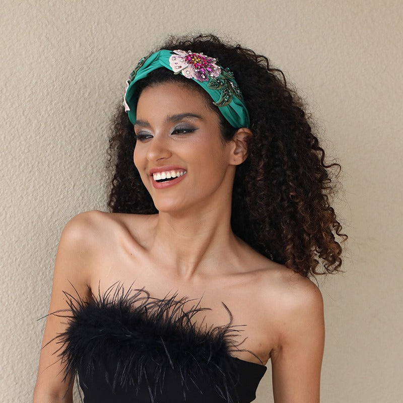 Flower headband Baroque retro embroidery with diamond inlaid fabric headband