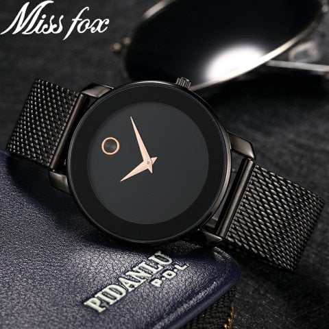 Clearance MISSFOX  2446 Unique Design Minimalist Watch Men Novel Stylish Male Watches Fashion Sports Quartz Wrist Watch For Men Women