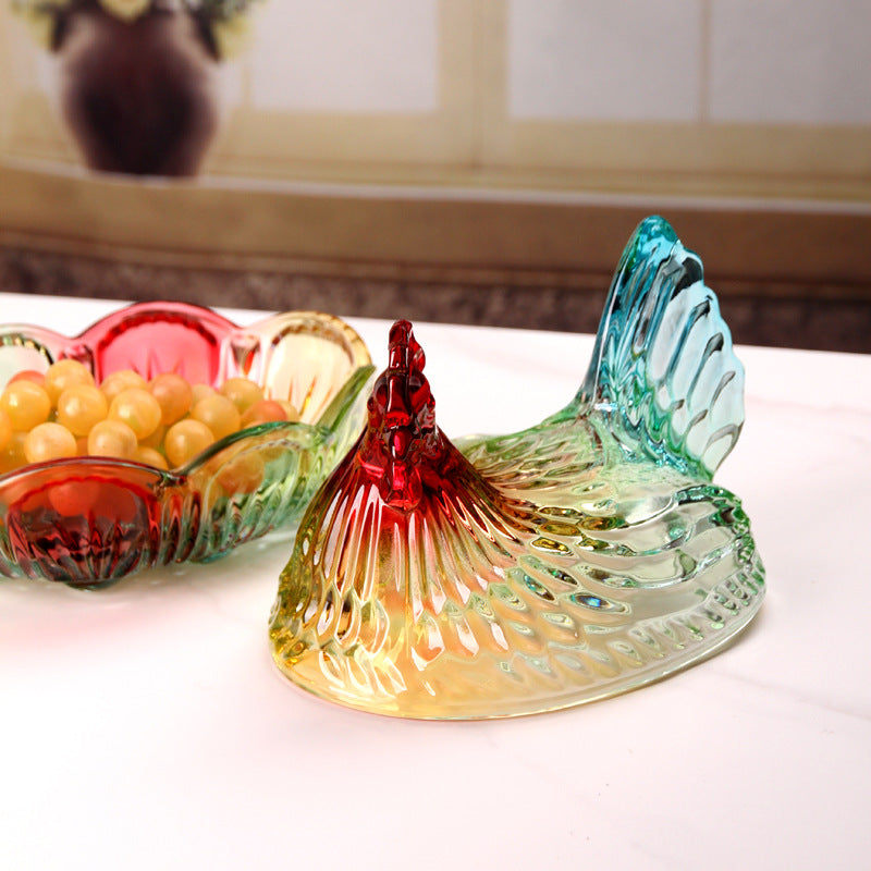 Glass Chicken Candy Jar Thickened Crystal Glass Fruit Plate