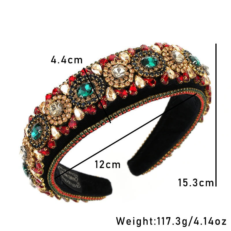 Baroque inlaid colored rhinestone heavy-duty sponge head hoop