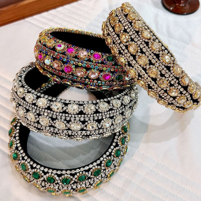 Heavy Craft Baroque Crystal Vintage Glass Inlaid Diamond Sponge Head Hoop