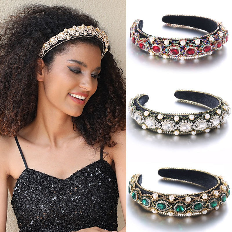 Fashion Women's Super Flash Baroque Glass Pearl Drill Bit Hoop